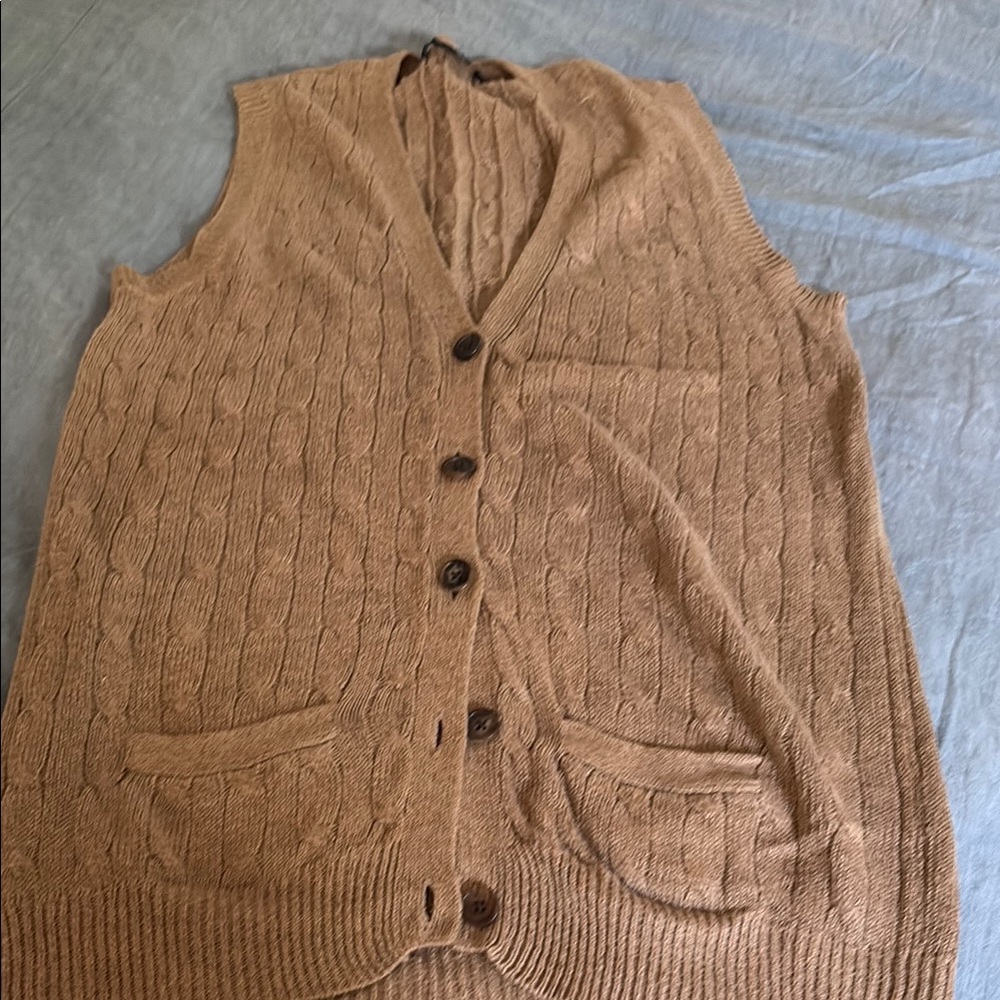 Ralph Lauren Tan Cable Knit Cardigan Sweater